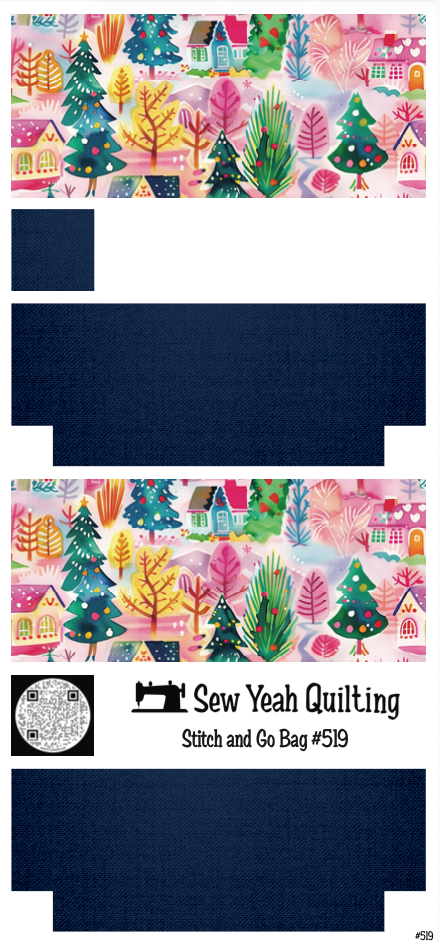 Stitch & Go Bag #519 - Christmas Village Colorful on Deep Navy