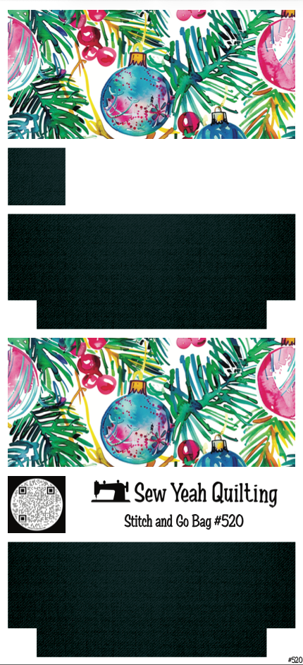 Stitch & Go Bag #520 - Christmas Ornaments & Pine on Forest Green