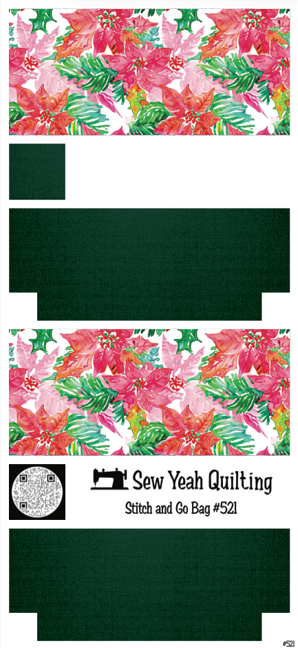 Stitch & Go Bag #521 - Christmas Poinsettia & Holly on Deep Green