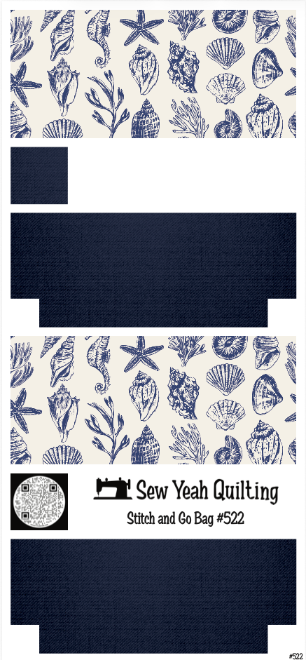 Stitch & Go Bag #522 - Seashell & Seahorse Blue on Navy Blue
