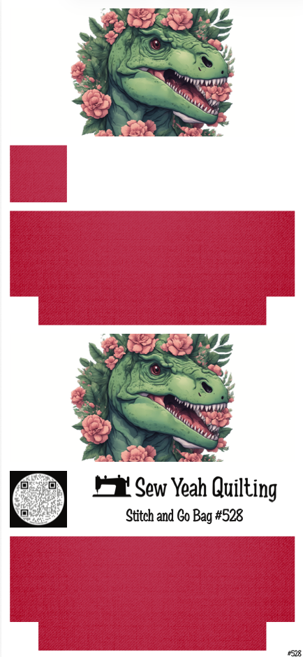Stitch & Go Bag #528 - Dinosaur T-Rex & Roses on Hot Pink