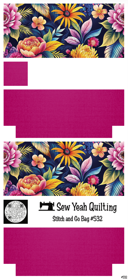 Stitch & Go Bag #532 - Flower Tropical Florals Colorful on Magenta