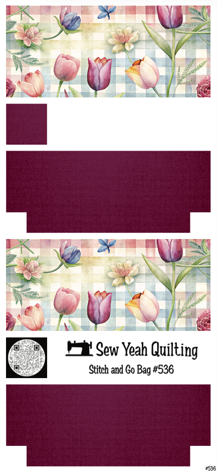 Stitch & Go Bag #536 - Tulips Butterfly Plaid on Dark Magenta