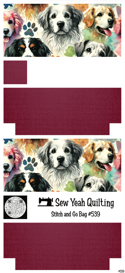 Stitch & Go Bag #539 - Dogs Paw Print Watercolor on Dark Magenta