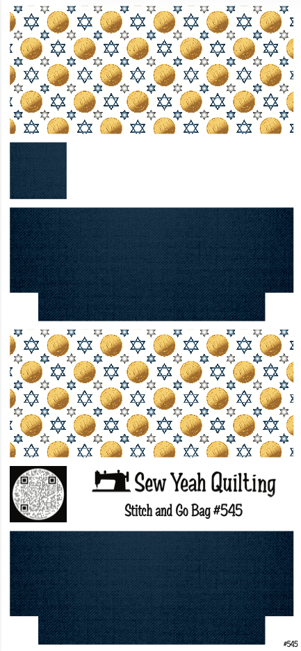Stitch & Go Bag #545 - Jew Hanukkah Gelt & Stars on Blue