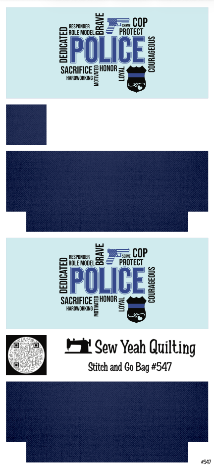 Stitch & Go Bag #547- Police Word on Deep Blue