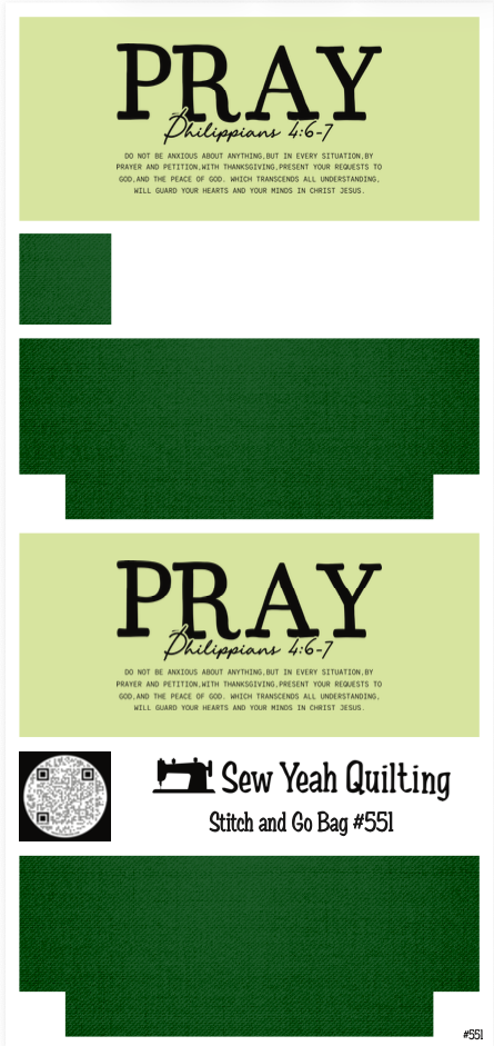 Stitch & Go Bag #551 - Pray Text & Philippians on Green