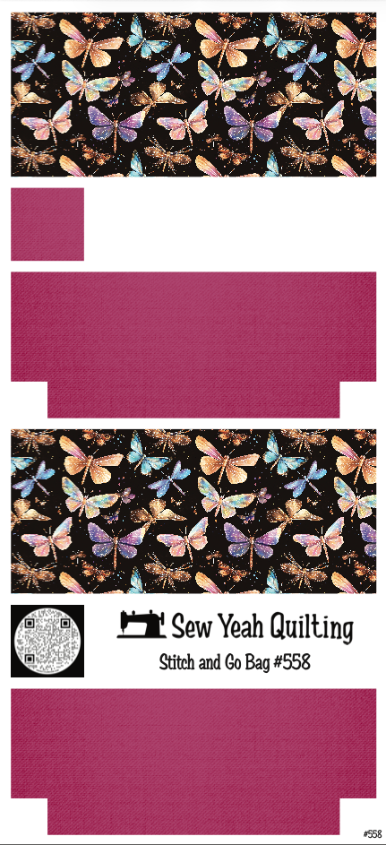 Stitch & Go Bag #558 - Colorful Dragonflies, Butterflies & Moths on Magenta