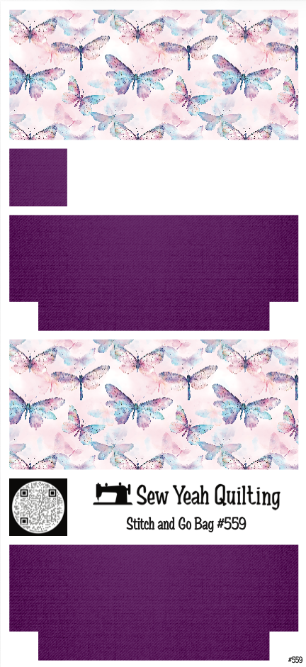 Stitch & Go Bag #559 - Butterflies on Purple