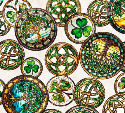 Spirit of Ireland Celtic Medallions Eggshell Fabric