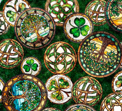 Spirit of Ireland Celtic Medallions Forest Fabric