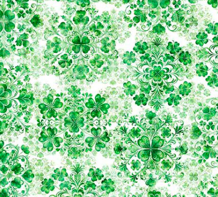 Spirit of Ireland Shamrock Clusters White Fabric