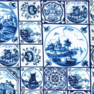 Spring in Delft Delft Tilework Blue Fabric