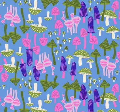 Hello Alice Mushroom Land Lindley Blue Fabric