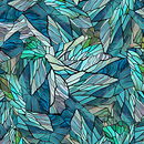 Sunlit Bears Stained Glass Teal Fabric
