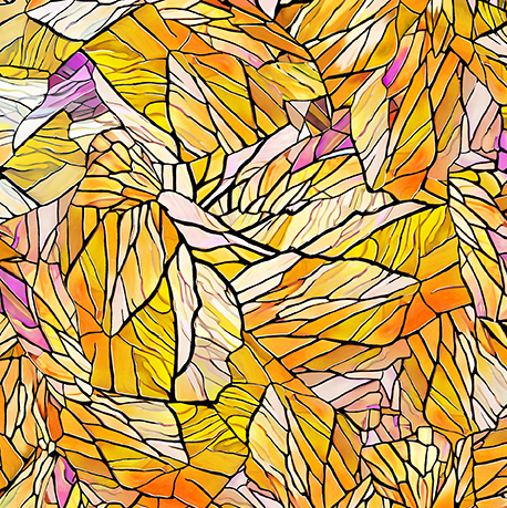 Sunlit Bears Stained Glass Gold Fabric