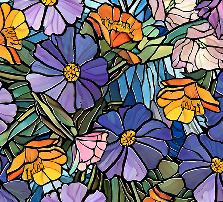 Sunlit Bears Stained Glass Floral Multi Fabric