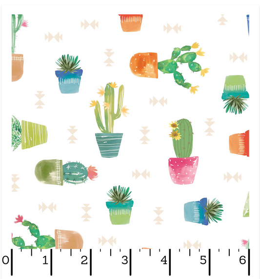 Desert Dreams - Cactus Pots - White - Yardage