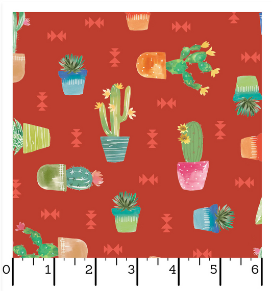 Desert Dreams - Cactus Pots - Red - Yardage