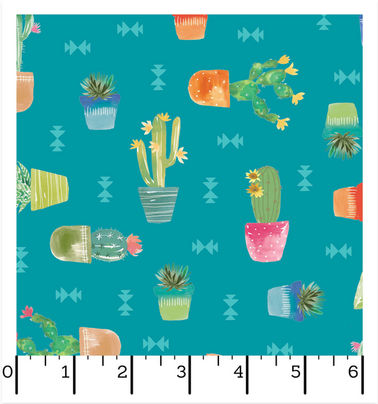 Desert Dreams - Cactus Pots - Blue - Yardage