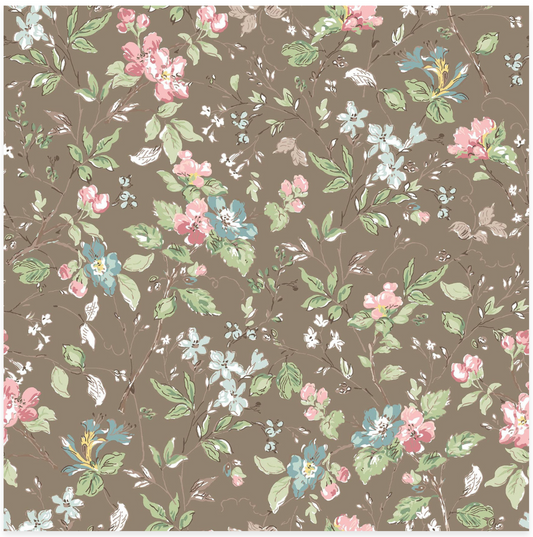 Terrace Blooms - Floral Branches - Brown - Yardage