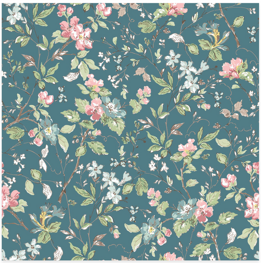 Terrace Blooms - Floral Branches - Blue - Yardage