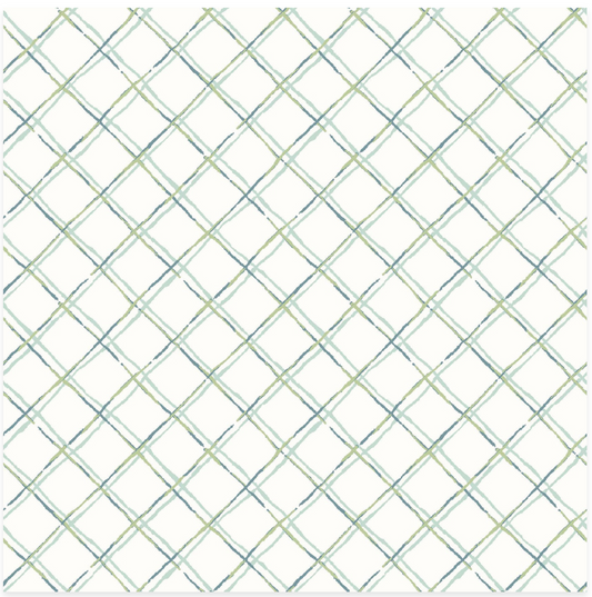 Terrace Blooms - Plaid - Blue/White - Yardage