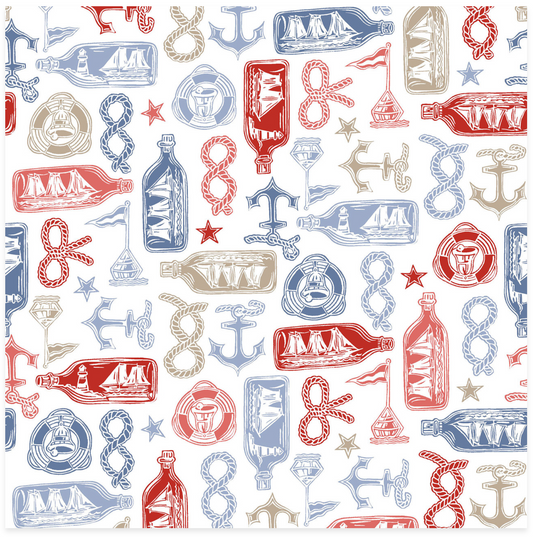 Regatta Days - Nautical - White/Multi - Yardage