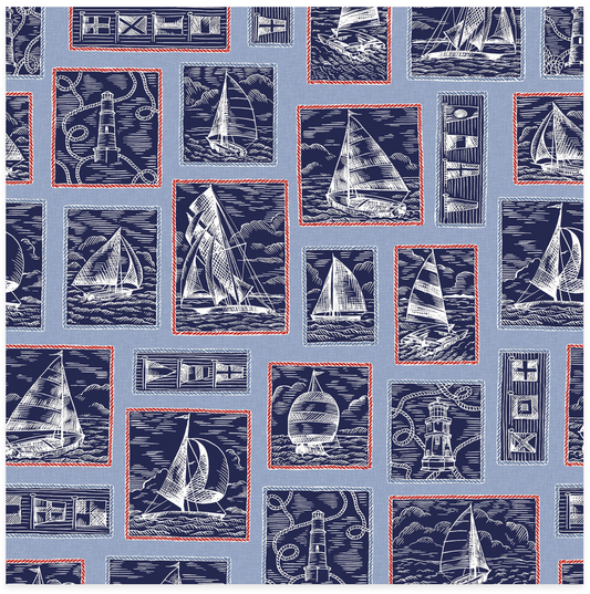 Regatta Days - Running Blocks - Blue - Yardage