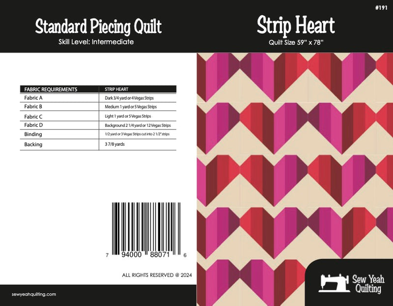 Strip Heart Quilt 59" x 78"