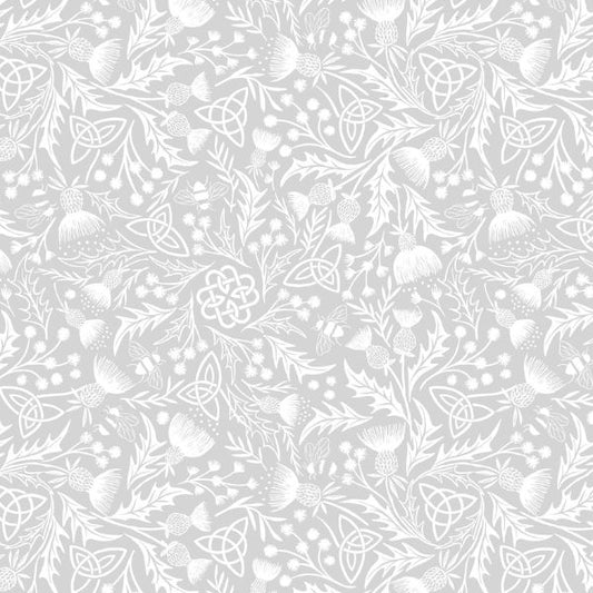 Tiny Tonals Celtic Knot and Thistle Grey on Grey Yardage