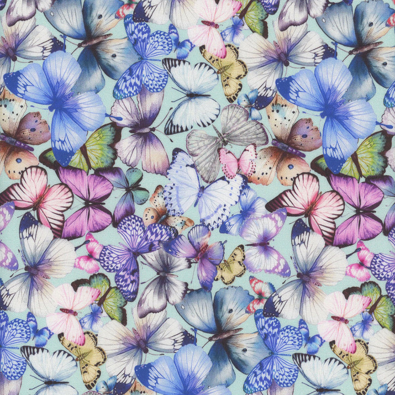 Butterfly Dreams Tossed Pretty Butterflies Aqua Fabric