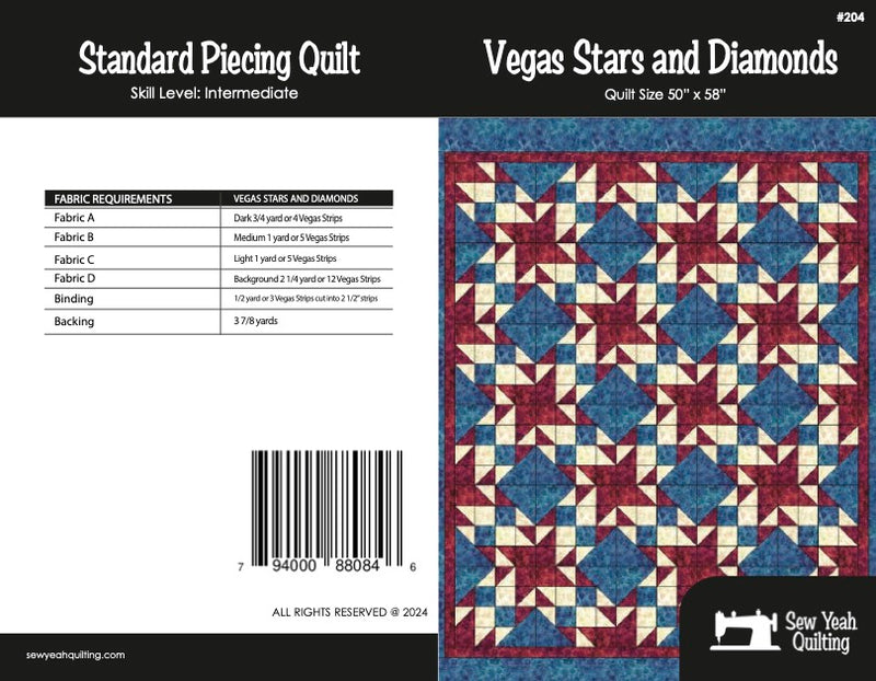 Vegas Stars and Diamonds Quilt 50" x 58"