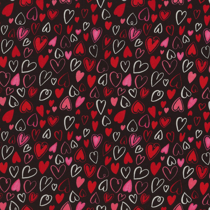 Happy Hearts Black Hearts All Over Fabric