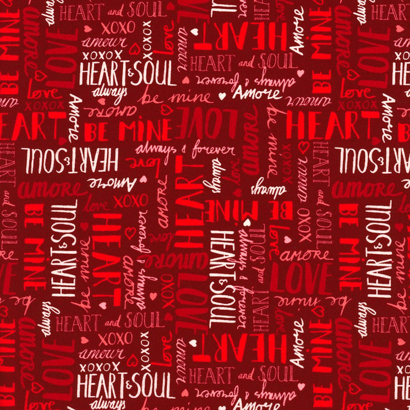 Happy Hearts Red Words All Over Fabric