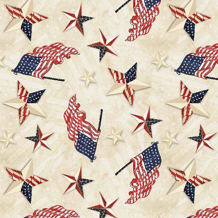 Americana Patriotic Toss Tan Fabric