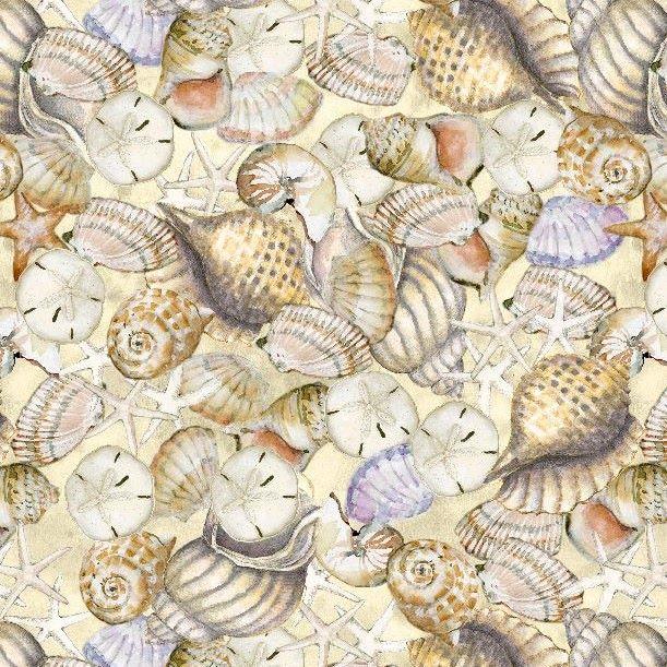 Coastal Sanctuary Packed Shells Tan Fabric