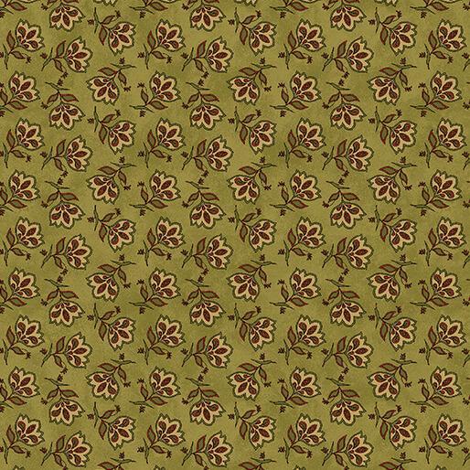 A Moose in the Woods Tossed Jacobean Flower Green Fabric