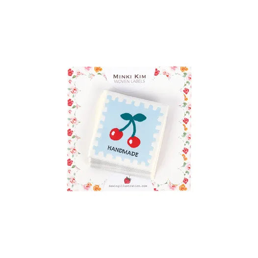 Minikim Labels - Cherry on Blue Premium Woven Sew In Labels #BCWL