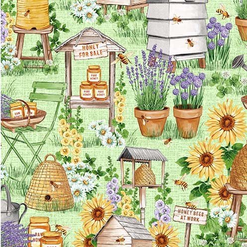 Bee Culture Busy Bee Farm Green Fabric