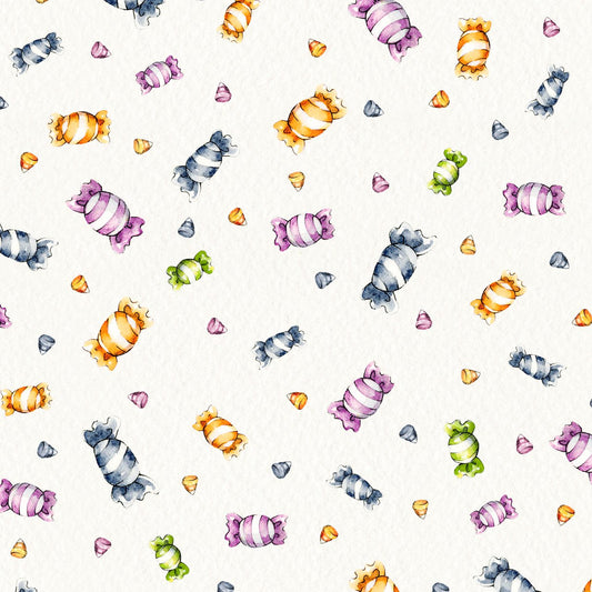 Little Darlings Halloween - Candy Toss - White - Yardage