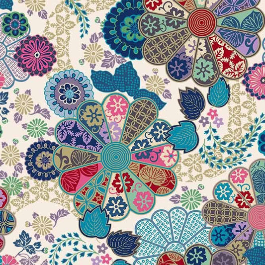 Kamakura Sisters Garden Grace Cream Metallic Fabric