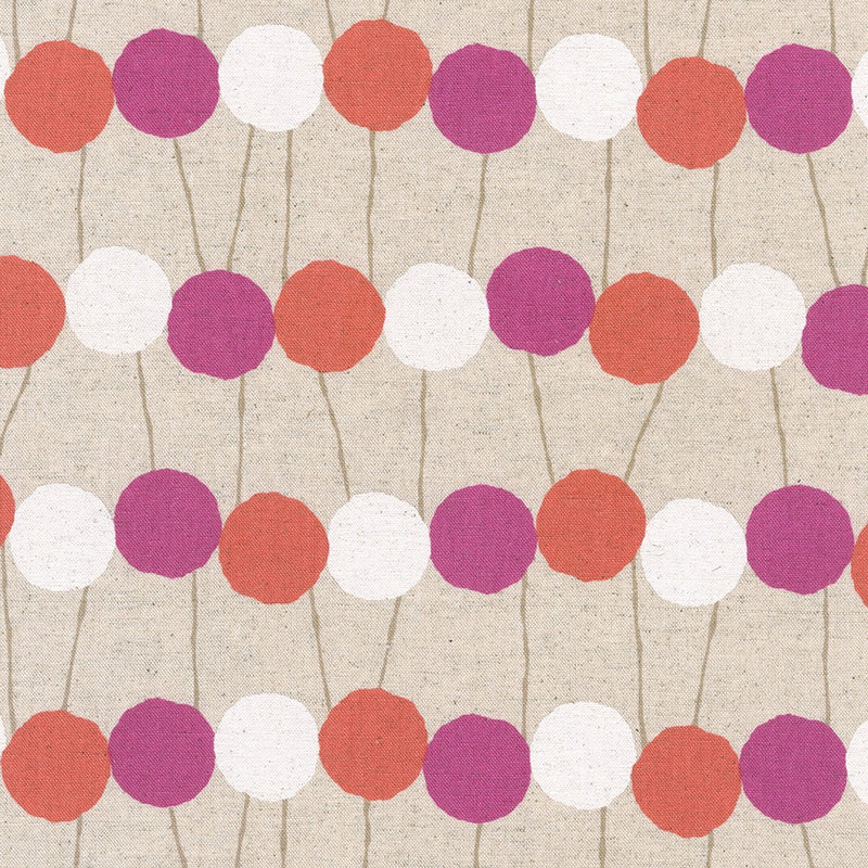 Cotton Flax Prints Dots White Pink Fabric