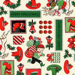 Christmas Rodeo Cowboy Patch Cream Fabric