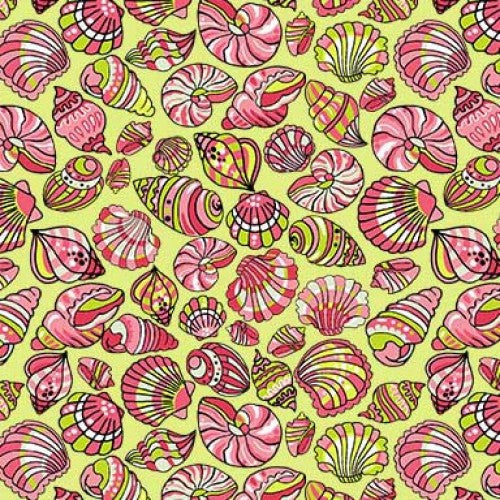 Beach Cats Beach Shells Lime Fabric