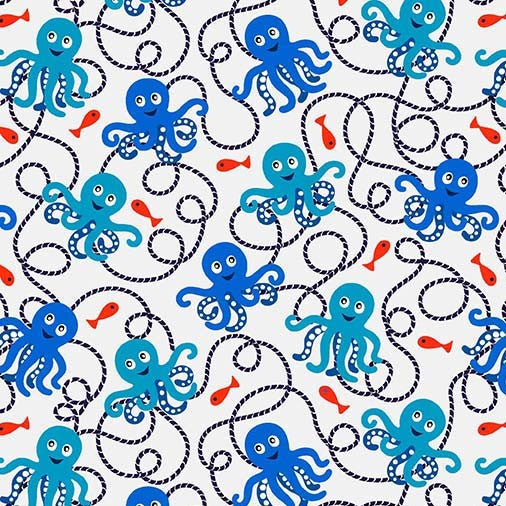 Woof Woof Pirates Smiling Octopus Cream Fabric