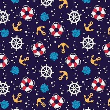 Woof Woof Pirates Sea Gear Navy Fabric