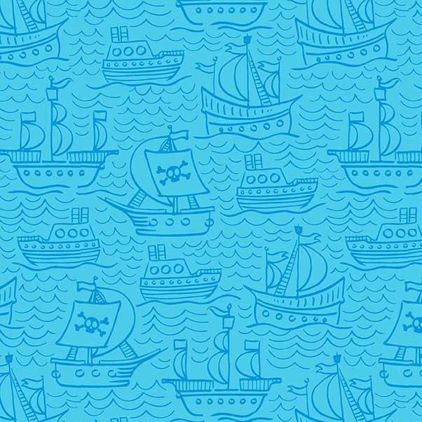 Woof Woof Pirates Sail Away Aqua Fabric