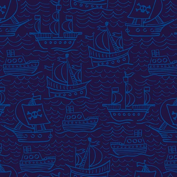 Woof Woof Pirates Sail Away Navy Fabric