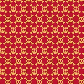 Woof Woof Pirates Skully Wag Red Fabric